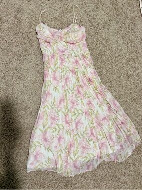 White & Pink Floral Spaghetti-Strap Dress